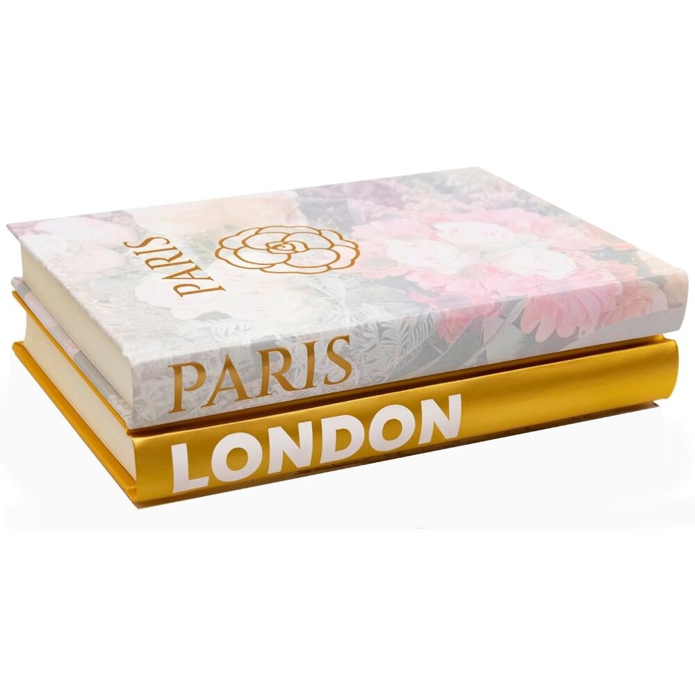 Set 2 Decorative Books for Home Modern Gold Hardcover Stack Coffee Table Decor